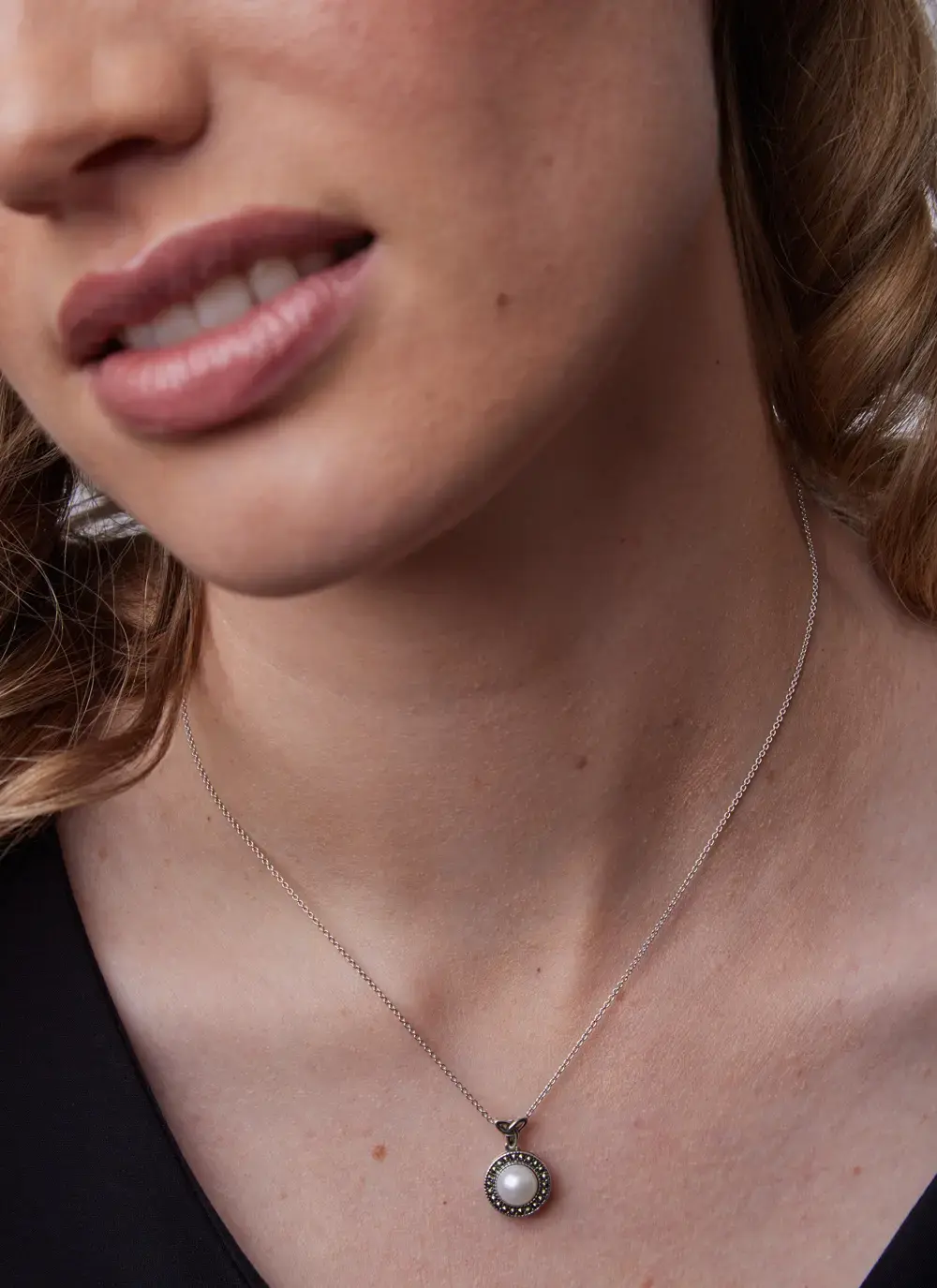 Trinity Knot Pearl Marcasite Pendant